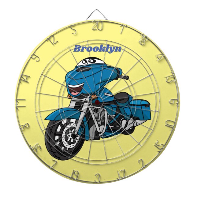 Cute happy blue motorcycle cartoon dartboard (Front)