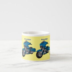 Cute happy blue motorcycle cartoon espresso cup