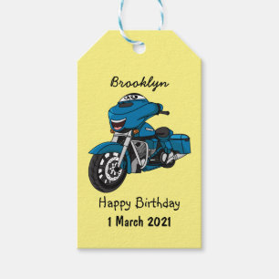 Cute happy blue motorcycle cartoon gift tags