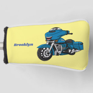 Cute happy blue motorcycle cartoon golf head cover