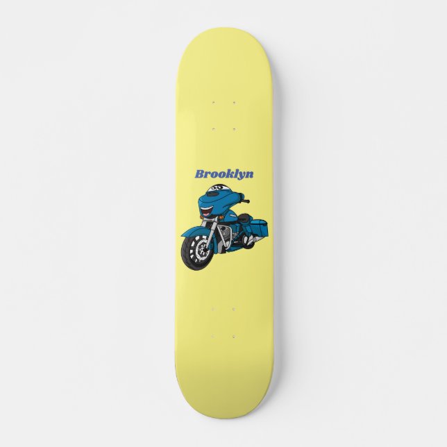 Cute happy blue motorcycle cartoon skateboard (Front)