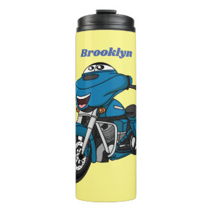 Cute happy blue motorcycle cartoon thermal tumbler