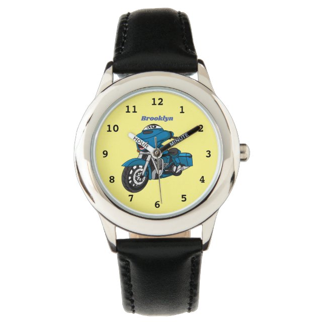 Cute happy blue motorcycle cartoon watch (Front)