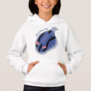 Cute happy blue nudibranch cartoon illustration