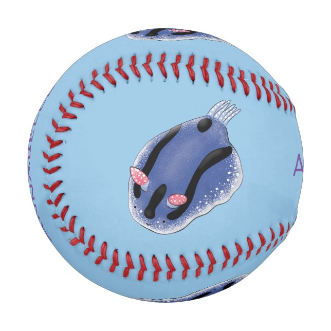 Cute happy blue nudibranch cartoon illustration baseball (Front Left)