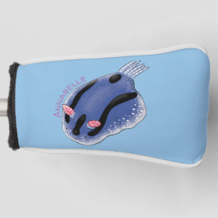 Cute happy blue nudibranch cartoon illustration golf head cover