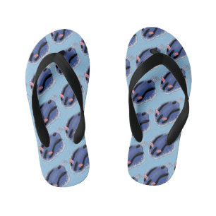 Cute happy blue nudibranch cartoon illustration kid's flip flops