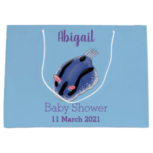 Cute happy blue nudibranch cartoon illustration large gift bag