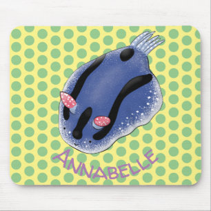 Cute happy blue nudibranch cartoon illustration mouse mat