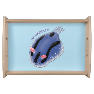 Cute happy blue nudibranch cartoon illustration serving tray