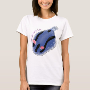 Cute happy blue nudibranch cartoon illustration T-Shirt