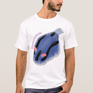 Cute happy blue nudibranch cartoon illustration T-Shirt