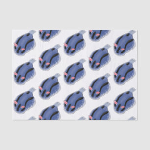 Cute happy blue nudibranch cartoon illustration tissue paper