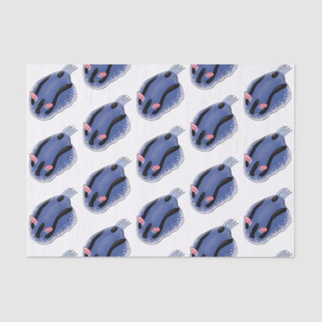 Cute happy blue nudibranch cartoon illustration tissue paper (Front)