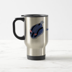 Cute happy blue nudibranch cartoon illustration travel mug