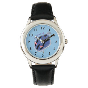 Cute happy blue nudibranch cartoon illustration watch