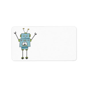 Cute Happy Blue Robot Blank Label