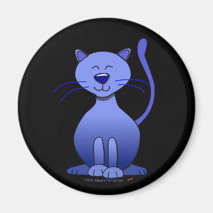 Cute Happy Blue Smiling Cat on Black Magnet