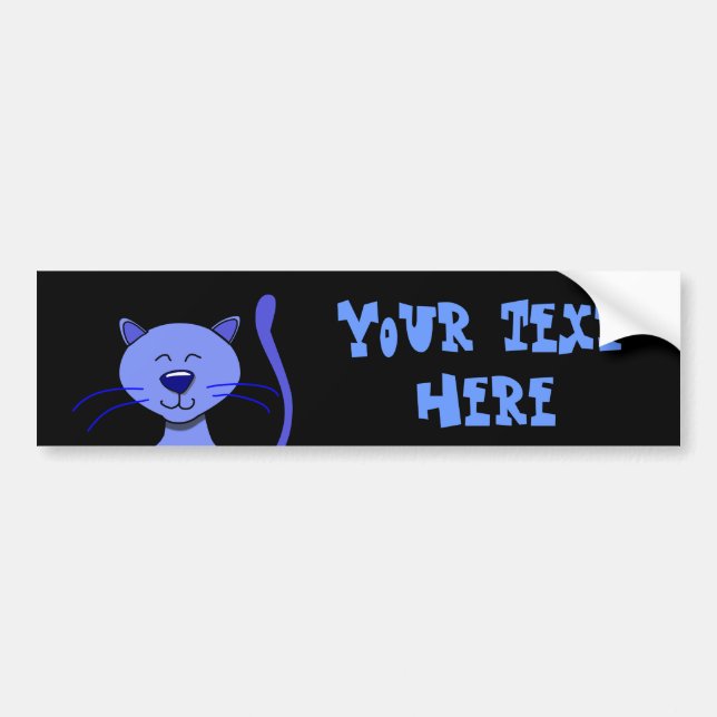 Cute Happy Blue Smiling Cat Picture Funny Template Bumper Sticker (Front)