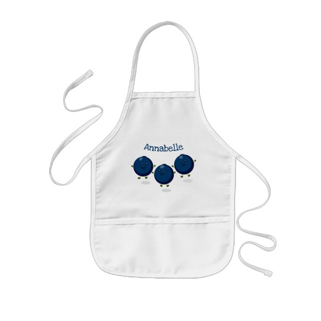 Cute happy blueberries cartoon illustration kids apron (Front)