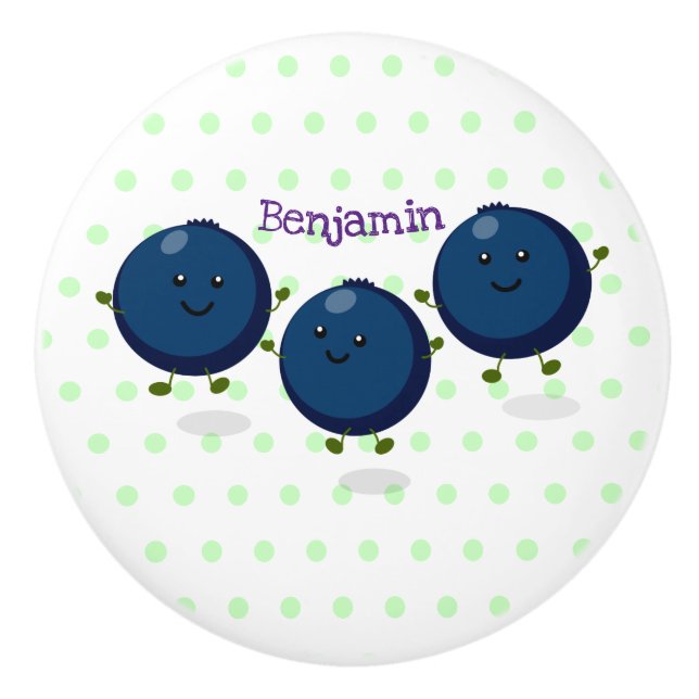 Cute happy blueberries purple cartoon illustration ceramic knob (Front)