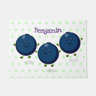 Cute happy blueberries purple cartoon illustration doormat