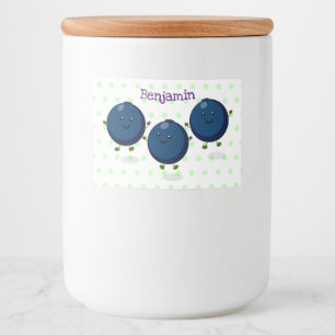 Cute happy blueberries purple cartoon illustration food label