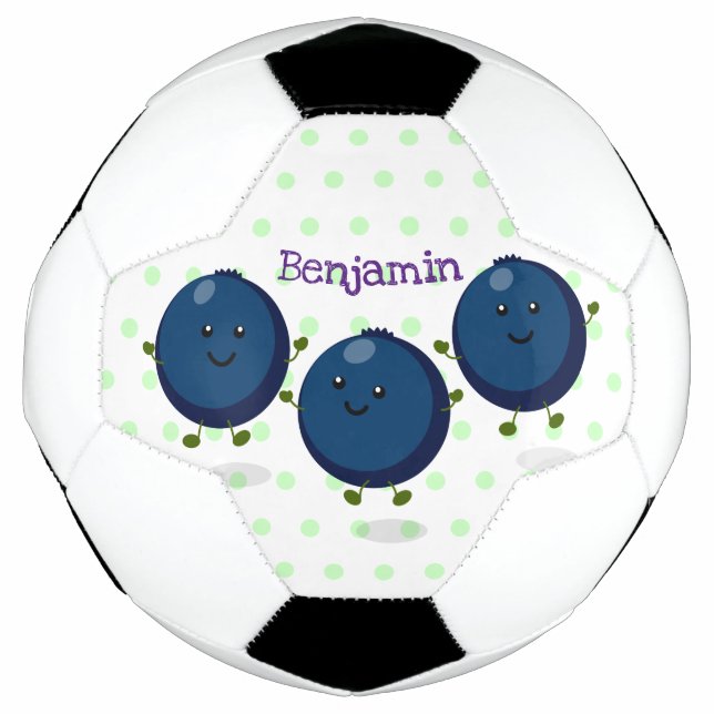 Cute happy blueberries purple cartoon illustration football (Front)