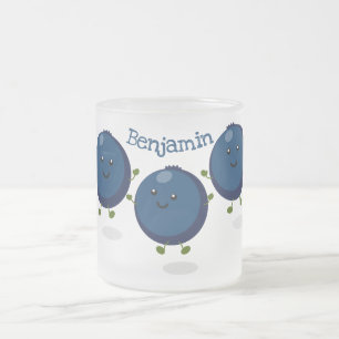 Cute happy blueberries purple cartoon illustration frosted glass coffee mug