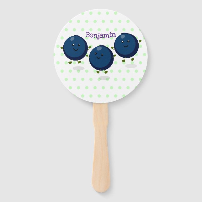 Cute happy blueberries purple cartoon illustration hand fan (Front)