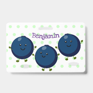 Cute happy blueberries purple cartoon illustration ID badge