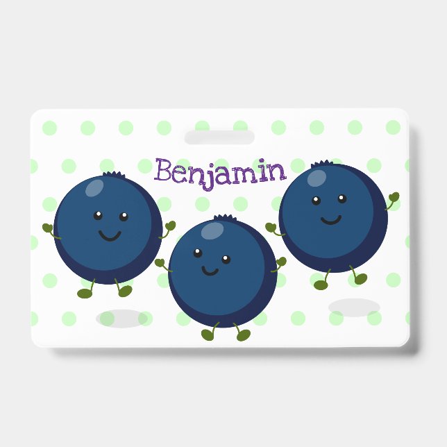 Cute happy blueberries purple cartoon illustration ID badge (Front)