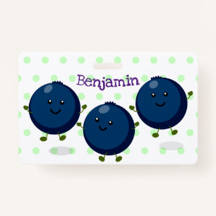 Cute happy blueberries purple cartoon illustration ID badge