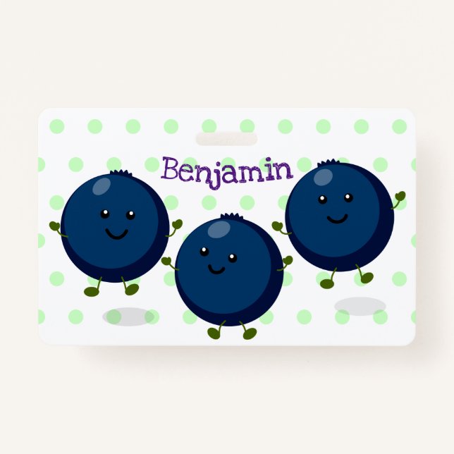 Cute happy blueberries purple cartoon illustration ID badge (Front)