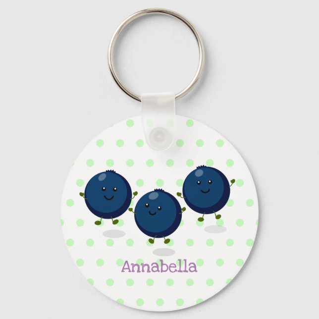 Cute happy blueberries purple cartoon illustration key ring (Front)