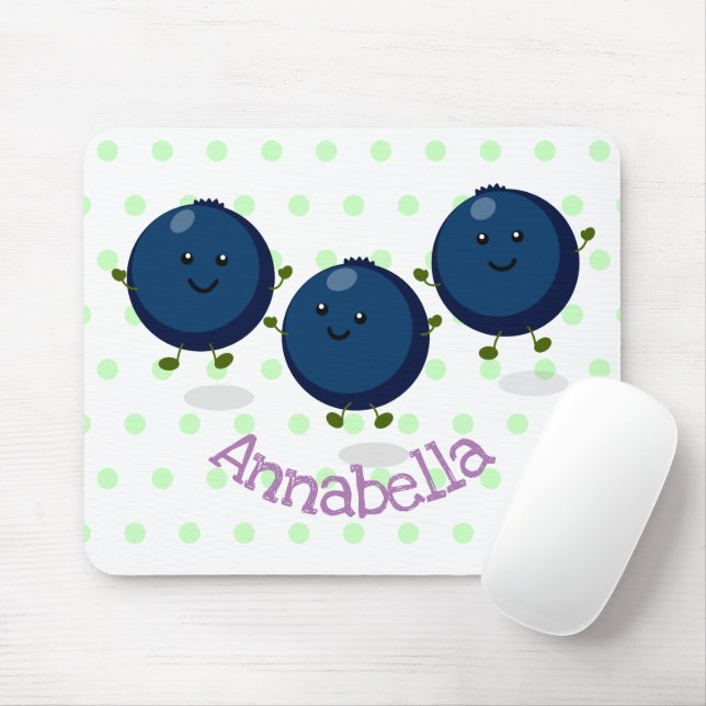 Cute happy blueberries purple cartoon illustration mouse mat (With Mouse)