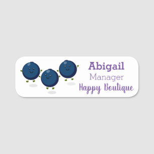 Cute happy blueberries purple cartoon illustration name tag