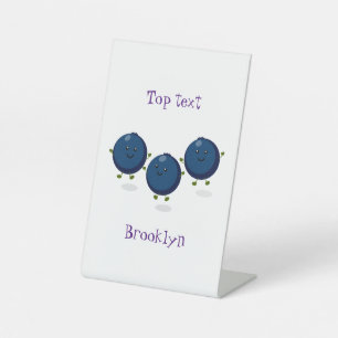 Cute happy blueberries purple cartoon illustration pedestal sign