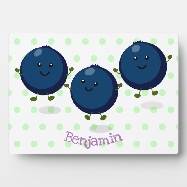 Cute happy blueberries purple cartoon illustration plaque (Front)