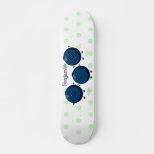 Cute happy blueberries purple cartoon illustration skateboard