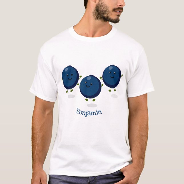Cute happy blueberries purple cartoon illustration T-Shirt (Front)