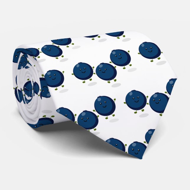 Cute happy blueberries purple cartoon illustration tie (Rolled)