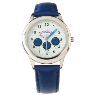 Cute happy blueberries purple cartoon illustration watch