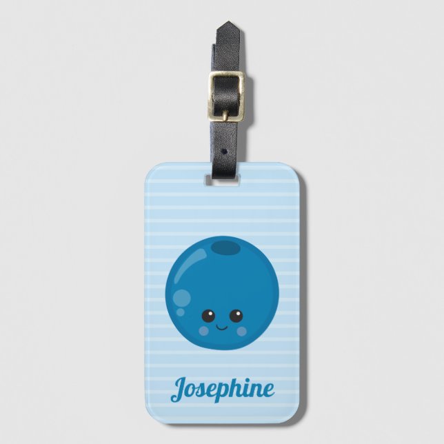 Cute Happy Blueberry Monogram Luggage Tag (Front Vertical)