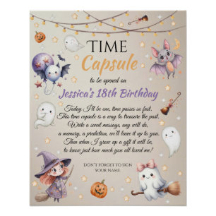 Cute Happy Boo Ghost Halloween Time Capsule Card Poster