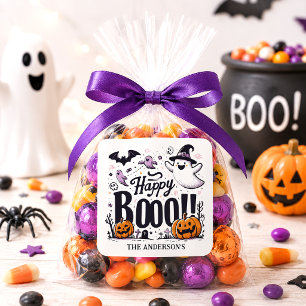 Cute Happy Boo Halloween Ghost Pumpkin Favour Square Sticker