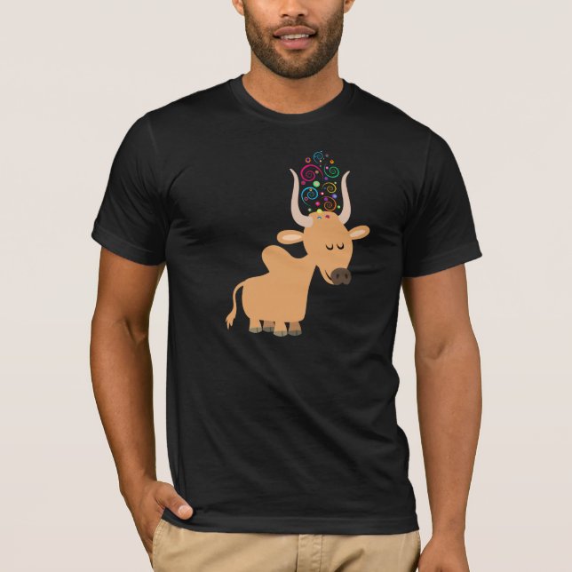Cute Happy Brahman Cow T-Shirt (Front)