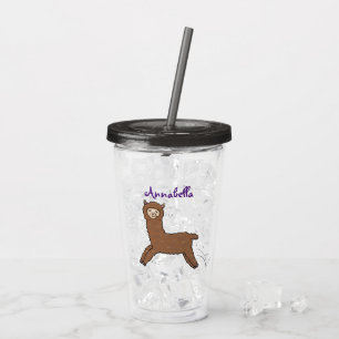 Cute happy brown alpaca cartoon acrylic tumbler