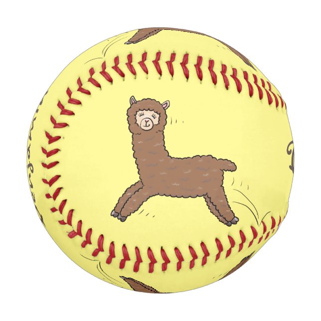 Cute happy brown alpaca cartoon baseball (Front Left)