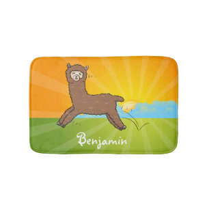 Cute happy brown alpaca cartoon bath mat